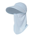 Light blue ponytail sun hat with cooling fabric face mask and neck protection cover - Blue