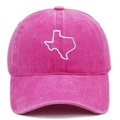 Dettaglio ricamo mappa del Texas su cappellino in cotone lavato rosa vivace - Rosa Rosso