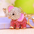 Pink crystal elephant keychain with gold metal base and sparkling rhinestones - Single OPP Bag Packaging / Full Rhinestone Elephant Pink
