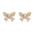 Macro detail of 18K gold plated bow earrings with sparkling cubic zirconia inlay - Gold White Zircon Butterfly