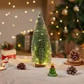 Mini kerstboom met warme LED-verlichting op houten voet, 8x20,5 cm tafeldecoratie - Ceder / 20cm Zonder Licht