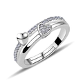Silver hollow adjustable ring with double heart charms and sparkling pavé crystals - Double Heart Rhinestone / Platinum Color-J55