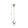 Creative stainless steel dessert spoon featuring a green cactus topper decoration - Cactus Spoon / Silver