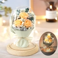 Rose arancioni stabilizzate in cupola di vetro con base in legno e luce per San Valentino - Rosa Champagne / 11cm*16cm