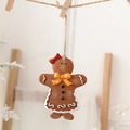 Gingerbread girl Christmas ornament with red bow and rustic twine hanging string - Gingerbread Man with Yellow Bowtie
