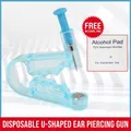 Light blue disposable ear piercing unit with sterile needle and 75% isopropyl alcohol pad - Ear Piercer + Alcohol Pad