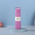 Matte purple 250ml stainless steel vacuum flask with pop-up lid on a display stand - Sakura Red 250ml