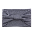 Detail view of a soft grey cotton wide yoga headband with a stylish knot design - Dark Heather Gray