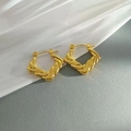 Golden twisted rope texture hoop earrings with minimalist geometric design and metallic finish - Three-Dimensional Braided Rope Style (EH320)
