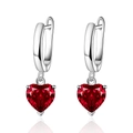 Silver hoop earrings with sparkling red heart-shaped zircon stone pendants - Ear Buckle / Red Zirconia