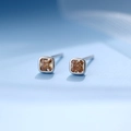Mini square S925 silver stud earrings with champagne zircon and four-prong setting - 925 Silver / Silver Plated-Champagne Zirconia