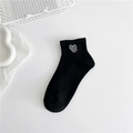 Black cotton ankle sock for women featuring white heart embroidery with LOVE text detail - Black - White Heart