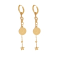 Golden coin earrings with Queen Elizabeth portrait and small star charms in studio shot - 6# Star Coin Earrings