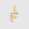 Elegant gold letter F pendant charm featuring inlaid white pearls for DIY jewelry - Gold-F