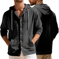Chemise à capuche homme gris foncé en coton et lin, coupe ample à boutons longs - S / Noir