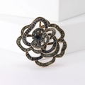 Broche fleur de camélia évidée élégante avec strass bleu foncé en finition bronze rétro - Bleu-1362
