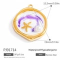 Golden starfish pendant with white pearl and purple resin inlay in stainless steel frame - Starfish Colorful Pendant (PJ91714)