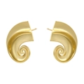 Matte gold spiral C-shaped stud earrings with a 3D vortex swirl design on white background - Gold Spiral C-Shaped
