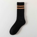 Thick wool blend mid-tube socks in black with orange dual stripes and ribbed texture - Black