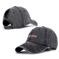 Washed dark gray baseball cap with embroidery and ponytail hole back design - Adjustable / Black