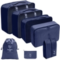 Navy blue 7-piece travel organizer set including mesh bags, shoe bag and pouches - 7-Piece Set / Navy Blue