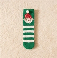 Green and white striped coral fleece Christmas socks with festive bear and pom-poms - Green Stripe Monkey