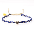 Deep blue and gold woven friendship bracelet with heart pendant and yellow tassel - Dark Blue and Gold (with Yellow Tassel)