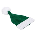 Festive green knitted Christmas hat with a large white pompom and thick folded cuff - Green Body With White Pom-pom Patchwork Style (O)