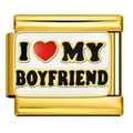 Italian charm bracelet link in gold finish with red heart and I Love My Boyfriend text - I Love My Boyfriend (ICJ1999-2)