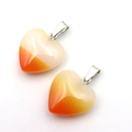Orange yellow gradient natural stone heart pendant with polished metal clasp - White Jade Two-Tone Orange