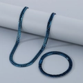 Conjunto de collar y pulsera de cadena cubana en acero inoxidable azul oscuro pulido - Conjunto Azul 7mm