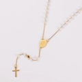 Golden stainless steel rosary necklace with colorful pearls and crucifix pendant - Mix Pearl Style (Style 4)