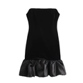 Elegante zwarte fluwelen strapless mini-jurk met satijnen ruisrand en een slanke pasvorm - XS / Zwart