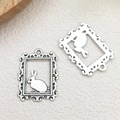 Antik-Silber Hasen-Fotorahmen Anhänger für DIY Ohrringe und Schmuckherstellung - Rechteckiger hohler Hasenrahmen (5875) / 1 Stück (17x24mm) / Antiksilber