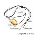 Collana lunga minimalista dorata con ciondolo a cuore e cordino in pelle nera - Fagiolo Irregolare Dorato (P1515)-140cm