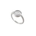 Silberner geometrischer Ring mit rundem Glas-Medaillon und Hohl-Charm mit Zirkonien - Symbolmuster-Stil (KR54455-KC)