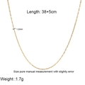Detail of PVD gold plated necklace showing 38+5cm length and 1.2mm width measurement specs - 1.2mm Flat O-Chain Necklace