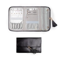 Foldable black leather travel jewelry organizer with tassel zipper and multi-compartments - 11x1.5x7.1inch / Black