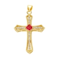 Gold cross pendant with central red gem and small clear stones for necklace and bracelet - Pendant 47 (Gold Red Ruby Edge Cross)
