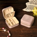 Portable pink velvet jewelry box with mirror and zipper closure for rings and necklaces - Velvet Nude Pink (With Mirror)