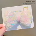 Barrette à nœud pailleté blanc pour filles avec finition laser iridescente - Pince à cheveux / Nœud Blanc (Pince à Cheveux)