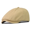 Khaki breathable herringbone newsboy cap with vintage aesthetic on a clean white background - Adjustable / Khaki