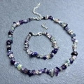 Handmade necklace and bracelet set with irregular purple and green natural crystal stones - Bracelet / Fluorite