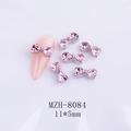 Pink heart-shaped zircon bow nail art charms in 11x5mm size with silver metal base - Pink Silver Base Bow (8084)