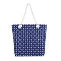 Dark blue nautical canvas tote bag with white anchor pattern and rope handles - Nautical Anchor Blue