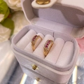 Gold-plated hoop earrings featuring red ruby-colored stones and white zircon accents - Red & White 3-Row Zirconia (With Box) (EH410006 Rose Red)