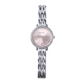 Elegant women quartz watch with pink dial, silver steel strap and sparkling rhinestones - Silver Pink
