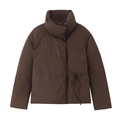 Chaqueta acolchada corta marrón oscuro para mujer con cuello alto y lazos laterales - XS