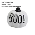 Décoration de citrouille d'Halloween en résine blanche avec texte BOO noir 8.5x9.6cm - Lettre BOO / 8.5x9.6x9.6cm / Ivoire