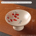 Ceramic fruit plate in cream glaze with persimmon pattern and high foot stand - Auspicious Persimmon (Large)-Plant Ash